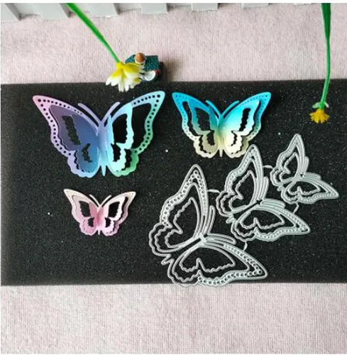 Vista 6 de 3 troqueles de metal de mariposa 3D, diseño de flores de primavera, marco de mariposa, plantillas de corte, plantillas de corte, álbumes
