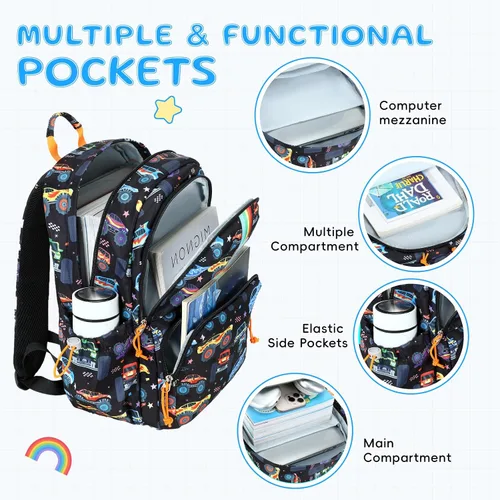 Vista 97 de CAMTOP - Conjunto de mochila y lonchera con estampados divertidos para niños de preescolar y primaria), Y0058-2