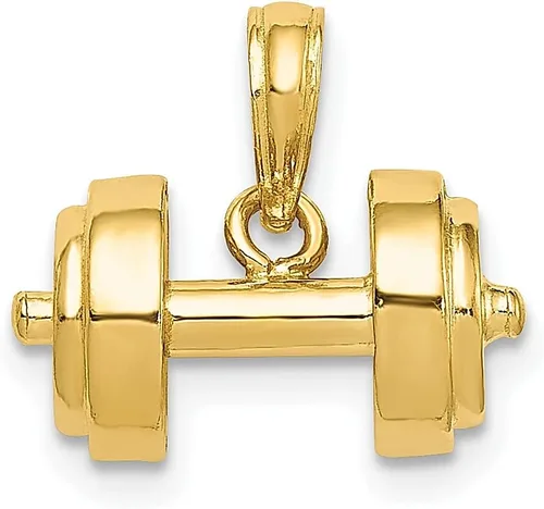 Vista 4 de Collar de barra individual de oro amarillo de 14 quilates, colgante de levantamiento de pesas deportivo, joyería fina para mujer, regalos para ella