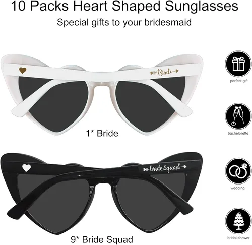 Vista 2 de PartyGifts&beyond Gafas de sol de despedida de soltera con forma de corazón, paquete de 10 lentes de sol para despedida de soltera Negro