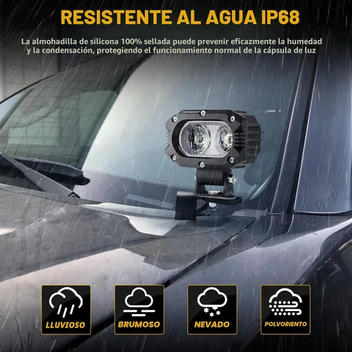 Vista 5 de Auxbeam Cápsulas de luz LED de 4 pulgadas de 60 W de ancho blanco de inundación de luz antiniebla, luz LED de lente corrugada 12D con arnés