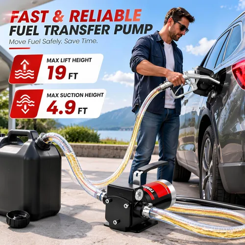 Vista 3 de TOPWAY Bomba de combustible de gasolina de 12 V CC, bomba de transferencia de aceite autocebante de 3.7 GPM con mango, bombeo reversible, protección