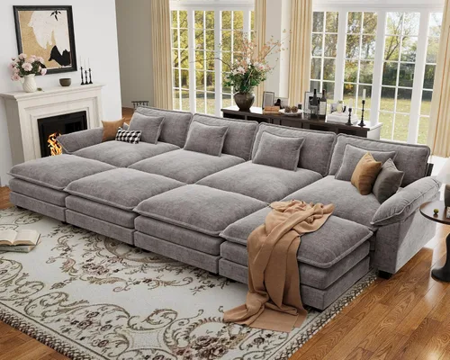 Vista 89 de Sofá modular de gran tamaño de 154 pulgadas, cómodo sofá en forma de U con 3 otomanas móviles, sofá moderno de felpilla de 7 plazas para sala