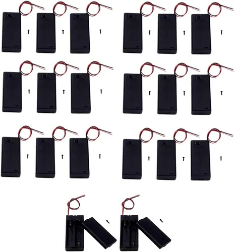 Vista 7 de Paquete de 2 2 soportes de batería AA con interruptor, 2 fundas de soporte de batería AA de 1.5 V con cables de cable e interruptor