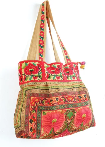 Vista 3 de changnoi Bolsa de mano hecha a mano bolsa de playa bordada Hmong Tribes tamaño grande