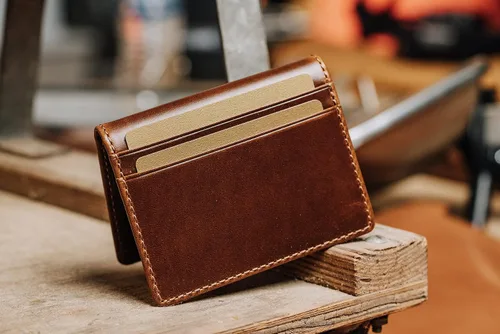 Vista 4 de HoJ Co. Cartera delgada para tarjetas Estuche para tarjetas plegable Cuero de grano completo con acabado bruñido Cartera de bolsillo frontal