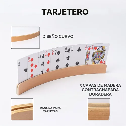 Vista 4 de GSE Set of 4 Curved Wooden Playing Cards Holders Racks Trays
