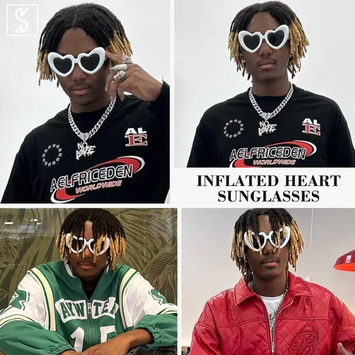 Vista 2 de SHEEN KELLY Retro Heart Shaped Sunglasses for Women Trendy Vintage Inflated Love Frame Party Y2K 90s Shades Eyewear