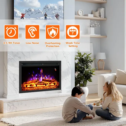 Vista 6 de Insertos de chimenea eléctrica de 23.6", brillo ajustable, termostato y temporizador, protección contra sobrecalentamiento, 750/1500W
