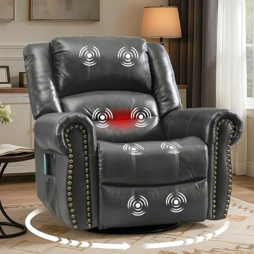Vista 11 de MEETWARM Sillón reclinable giratorio de masaje con calor y vibración, mecedora manual mecedora, silla reclinable giratoria de 360° con control