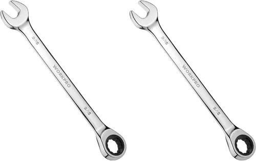 Vista 15 de WORKPRO Llave combinada de trinquete de 1/2 pulgada SAE, CR-V construida con cromado pulido espejo, diseño de 12 puntos, desplazamiento de 15 grados