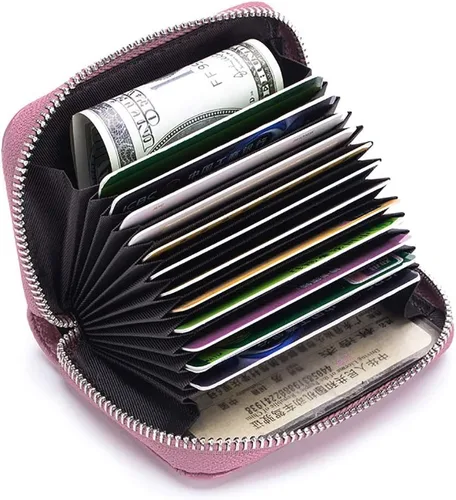 Vista 4 de EASTNIGHTS Cartera de cuero genuino para tarjetas de crédito RFID con cremallera