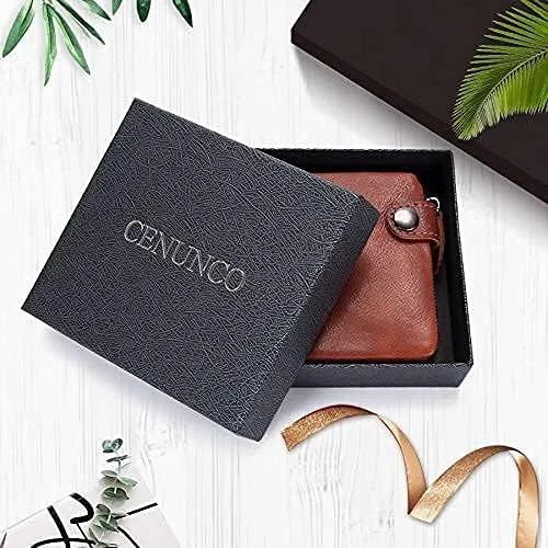 Vista 2 de Cenunco - Carteras de piel de vacuno para hombre estilo vintage con cierre de bolsillo