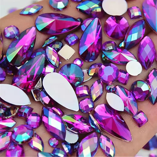 Vista 13 de 1000 gemas de cristal AB de diamantes de imitación coloridos, joyas de piedras preciosas acrílicas con parte trasera plana, manualidades