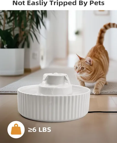 Vista 3 de Fuente de agua de cerámica para gatos, fuente de agua para mascotas con 3 filtros de carbono y 2 bombas de agua, dispensador automático de agua