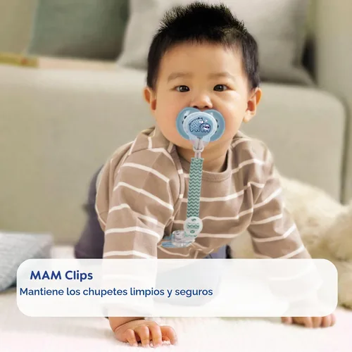 Vista 3 de MAM 2 clips para chupetes con sujetadores y anillos flexibles para niños, los diseños pueden variar