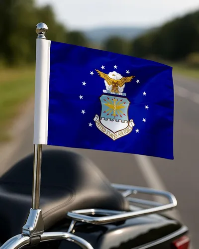 Vista 8 de AGAS - Bandera de motocicleta de la Fuerza Aérea – 6 x 9 pulgadas – Poliéster de punto impreso de doble cara – Bordes de doble costura – Bandera