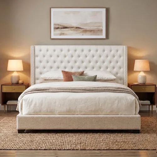 Vista 3 de Madison Park Cabecera tapizada Queen Wingback, con acolchado de esponja de alta densidad, cabecera de altura ajustable, fácil montaje, terciopelo