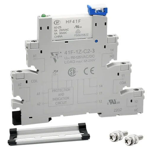 Vista 12 de Relé electromagnético 5VDC SPDT 6Amp, relés de alimentación con indicador LED, base de enchufe, riel DIN, ultra delgado de 6.2mm, certificación UL