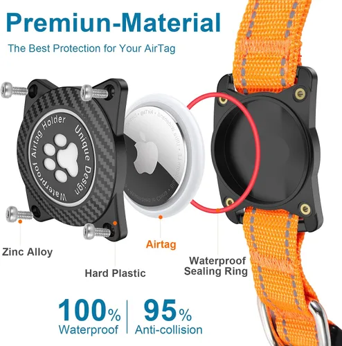 Vista 3 de Airtag - Collar para perro, collar de nailon con soporte impermeable para AirTag, collar luminoso reflectante ajustable para mascotas para perros