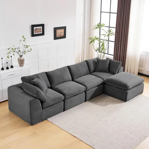 Vista 12 de Sofás de nube beige para sala de estar, sofá deshuesado de 3 plazas, sofá modular seccional, no requiere montaje, tapizado de chenilla, moderno