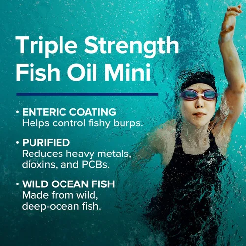 Vista 6 de GNC Suplemento de aceite de pescado de triple fuerza, mini Omega 3, 1000 mg de EPA y DHA, apoya la salud del corazón, el cerebro, la piel, los ojos