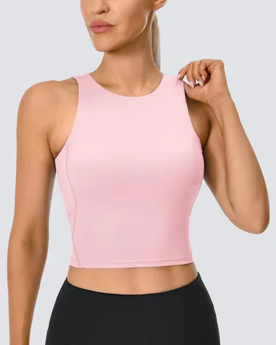 Vista 3 de GYM RAINBOW Sujetadores deportivos acolchados para mujer, camiseta corta sin mangas de línea larga para fitness, correr, yoga, entrenamiento, tops