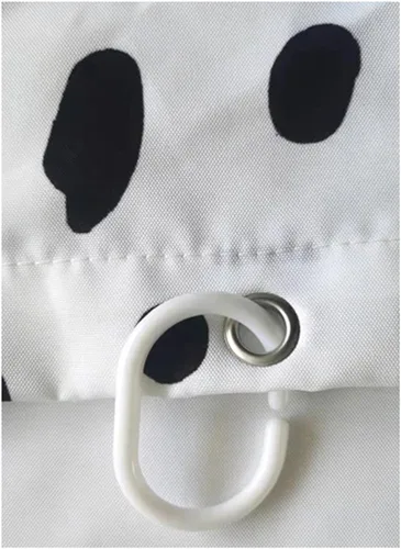 Vista 7 de Cortina de ducha de lunares negros para baño, diseño pequeño y moderno de lunares negros sobre blanco, tela de poliéster impermeable para niños, 72