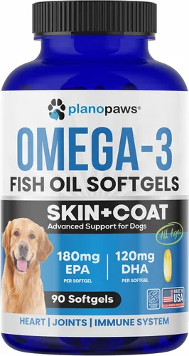 Vista 8 de Aceite de pescado Omega 3 para perros, 90 cápsulas blandas, piel, abrigo, soporte para el desprendimiento Dog Supplement for Allergy, Itch Relief