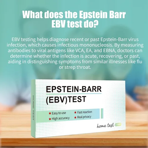 Vista 5 de Prueba de Epstein Barr (EBV) Pruebas en el hogar, altamente precisas, fáciles de leer y usar. Contra el virus Epstein-Barr VCA y EBNA, resultados
