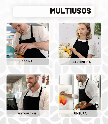 Vista 6 de Adjustable Bib Apron 100% Polyester Kitchen Aprons Waterdrop Resistant Aprons with Adjustable Strap, Pockets & Long Ties