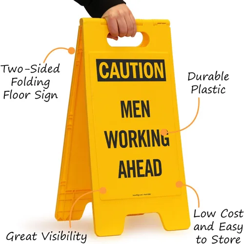 Vista 5 de SmartSign Letrero plegable de dos caras con texto en inglés "Caution - Men Working Ahead" de 25 x 12 pulgadas, plástico de polipropileno impreso