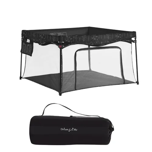 Vista 13 de Dream On Me Ziggy Canopy - Negro/Blanco, compatible con corralito Ziggy Square, protección UV, lluvia e insectos, plegable y apto para viajes