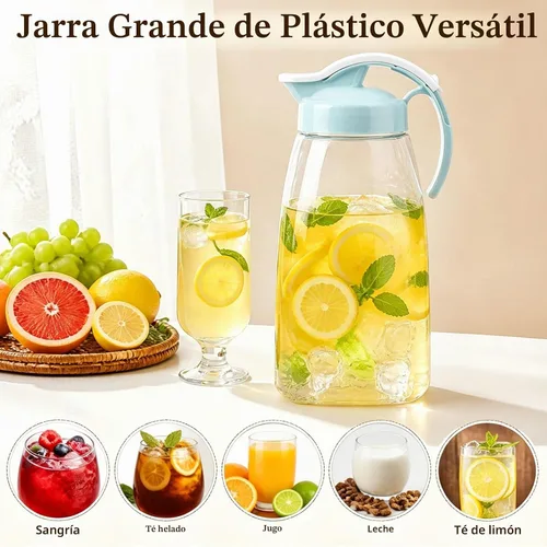 Vista 3 de Frcctre Paquete de 2 jarras de agua de plástico con tapa, jarra hermética transparente de 74 onzas para jugo, café, té helado, limonada, resistente