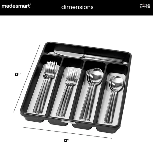 Vista 5 de madesmart Bandeja de cubiertos, organizador de cubiertos de 5 compartimentos para tenedores, cuchillos y cucharas, antideslizante, forro de agarre