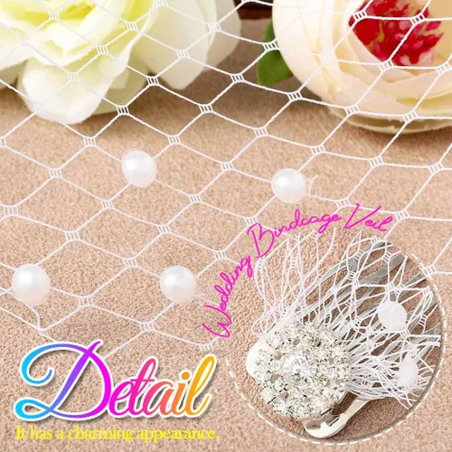 Vista 5 de Heread 1920s Pearl Bride Wedding Birdcage velo blanco cristal nupcial accesorios con peine para mujeres y niñas