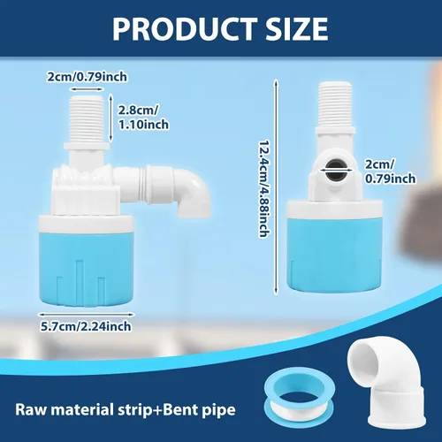 Vista 2 de Válvula de flotador de 4 piezas, control automático de nivel de agua, válvula de flotador de plástico de acero inoxidable de 1/2 pulgada