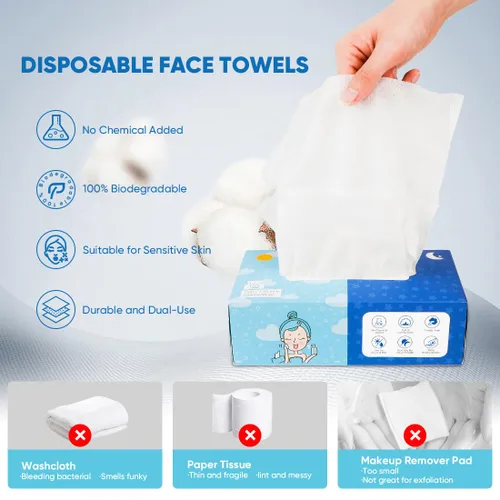 Vista 2 de Orighty Toalla facial desechable, toallas faciales limpias biodegradables, toallitas removedoras de maquillaje súper suaves, paño de lavado facial