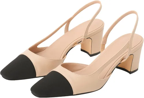 Vista 2 de MIRAAZZURRA Zapatos de vestir de moda para mujer, tacones gruesos, con punta redonda, con puntera redonda, zapatos de boda casuales para mujer