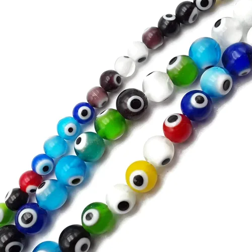 Vista 2 de JM Design Cuentas redondas lisas de cristal multicolor para el mal de ojo, 0.394 in, 15.5 pulgadas, hebra para fabricación de joyas