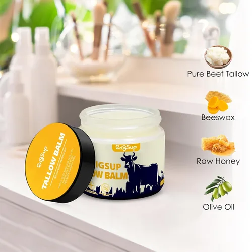 Vista 8 de Bálsamo de sebo de res para el cuidado de la piel - Aceite corporal hidratante completamente natural con miel y cera de abejas - Sebo de vacas