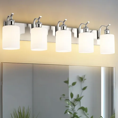 Vista 27 de Lámpara de tocador de baño de 3 luces, aplique de pared de níquel cepillado, lámpara de baño moderna con vidrio transparente, VL01BN-3 Níquel