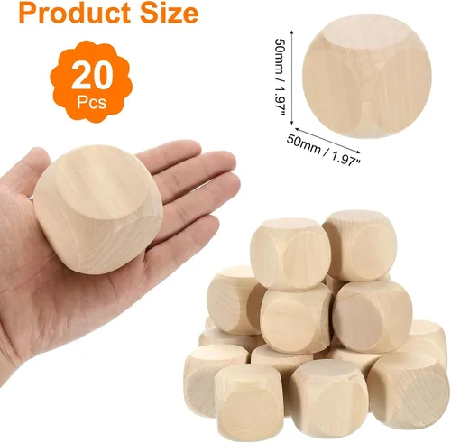 Vista 2 de uxcell 20 dados de madera en blanco, 1.97 pulgadas, cubo de madera sin terminar esquinas redondeadas, bloque cuadrado para proyectos de manualidades