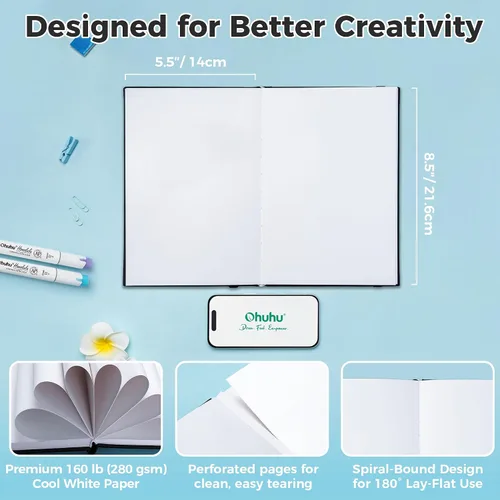 Vista 7 de Ohuhu Cuaderno de dibujo artístico de doble cara de 5.5 x 8.5 pulgadas, 50