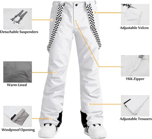 Vista 5 de IMPHUT Chaquetas y pantalones de esquí para mujer, traje de nieve, abrigo cálido con capucha, impermeable, resistente al viento con aislamiento