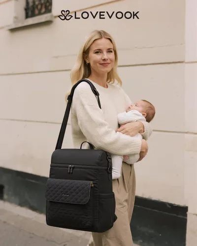 Vista 2 de LOVEVOOK Mochila para pañales, bolsa de bebé 3 en 1 con cambiador y correas desmontables, mochila grande para pañales para mamá papá con hebillas