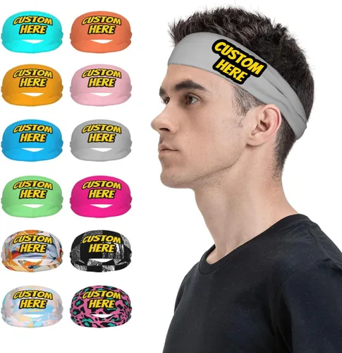 Vista 31 de Diadema deportiva personalizada para añadir cualquier foto texto, logotipo, personalizable, bandas elásticas que absorben la humedad para mujeres