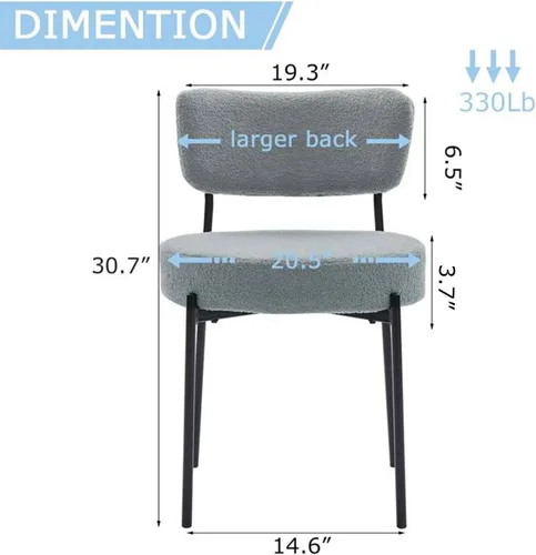 Vista 2 de Grey Boucle - Juego de 4 sillas de comedor modernas de mediados de siglo con respaldo curvado y patas de metal, sillas de comedor tapizadas redondas