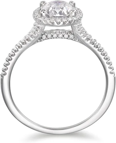 Vista 3 de CGSRING Anillo de compromiso de moissanita de corte ovalado de 1.5 quilates con halo oculto para mujer