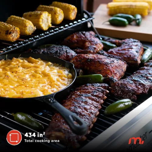 Vista 3 de Megamaster Parrilla de gas propano de 3 quemadores con mesas laterales plegables, 30,000 BTU, 429.81 pulgadas cuadradas. Espacio de cocción, panel